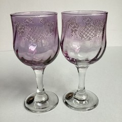 Cristalleria Fumo Wine Glasses Pastel Multicolor Etched Goblets Stemmed Set Of 6