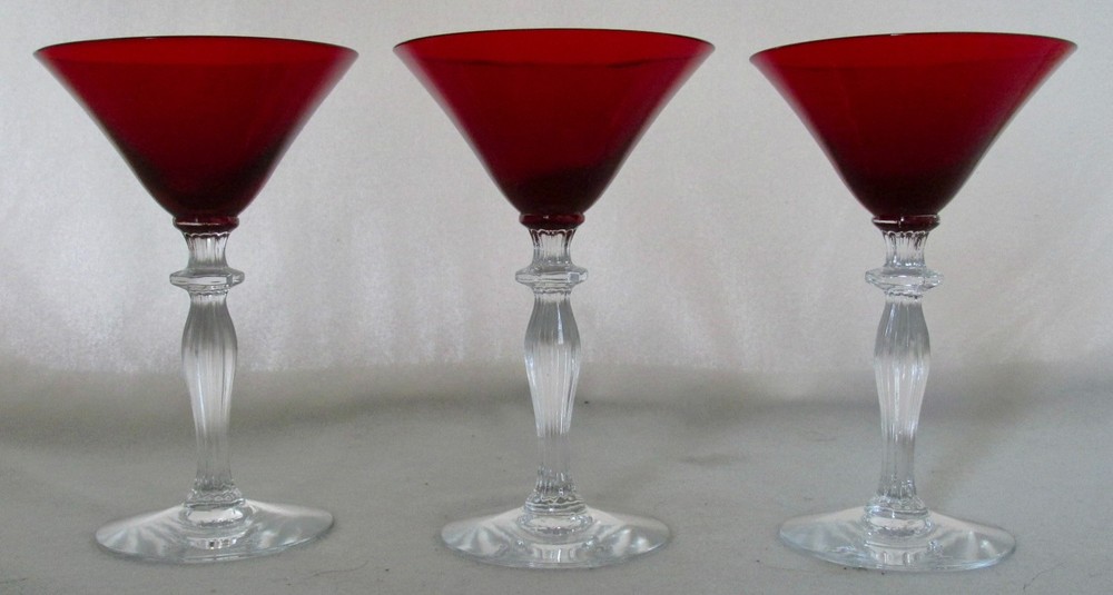 Elegant Morgantown Spanish Red MORGAN liquor cocktail glasses, 5 1/4″ h.set of 3
