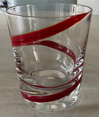 4 Pier One 4 1/4” Double Old Fashioned Whiskey Tumblers Red Swirl/Swirline Blown