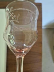 Pair 2-pink depression glass stemware vintage Goblets Etched. 6.5″