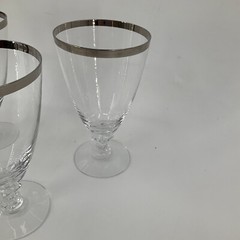 FOSTORIA CRYSTAL STEMWARE WEDDING RING SILVER RIM Ice Tea Goblets Set of 4 EUC