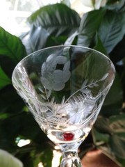 Unknown Maker Wheel Cut Rose Low Sherbet w/ Red Foot (UNK424) Excel Used Cond.