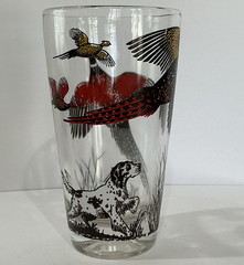 Clear Glass Tumbler Decorative Pheasant & Hunting Dog Scene Pattern