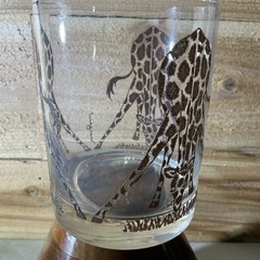 Morgan Signed 5 Double Old Fashion Whiskey Tumblers Etched Giraffe Motif