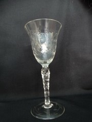 Clear Polish Cut Glass Squared Flower & Darts & Foot 6 5/8th» Wine Stem (UNK158)