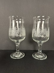 4 Arby’s Winter Wonderland Snow Frosted Trees Water Wine Goblets Libbey Vintage