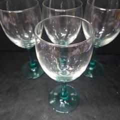 Luminarc Aqua Stem Glass Goblets, Set of 4, Vintage Teal Stemware, Drinkware