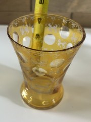 19th Century Bohemian Footed Glass ~ Amber Flashed & Engraved 4 3/4” x 3 1/2