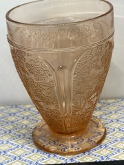 Vtg Jeanette CHERRY BLOSSOM PINK Depression Glass SCALLOPED-FOOT Water Tumbler