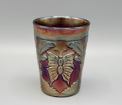 Fenton Butterfly & Fern Blue Carnival Cobalt Glass Flat Tumbler Cup #910 MINT