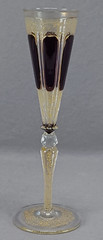 Moser Amethyst Cabochon Cut to Clear Enamel Scrollwork & Gold Champagne Flute