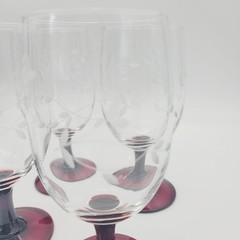 Set Of 4 Princess House Heritage Red Stem Clear Iced Tea Glasses Christmas Table