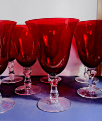 Ruby Red Goblets Home Essentials 14oz Water Wine Glasses 7.25″ Hand Blown SET 2