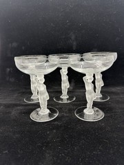 6 Vtg Bayel France Bacchus Crystal Champagne Glasses Frosted Nude Male Stem