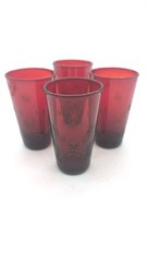 Four (4) Shot Glasses Ruby Red Cut to Clear Stars 3-3/8″ tall, 2 Ounces