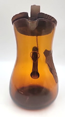 Renaissance Style Spanish Sangria Pitcher W 2 Wood Metal Stir Sticks Amber Glass