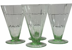 *RARE* Fry Optic Ribbed Uranium Glass Footed Tumblers-MINT Set Of 4