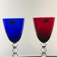 Baccarat Vega Fortissimo Crystal Wine Glass 23cm Blue Red Set of 2 Near Mint