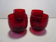 Vintage Bar Ruby Red Roly Poly Glass Double Old-Fashioned Set 4 1960’s 13 Oz.