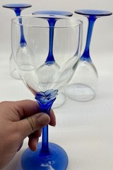 4 LIBBEY DOMAINE BLUE PETAL FACETED STEM 10oz WATER GOBLETS 8″ Cobalt 💙 EUC