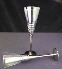 2 Toasting Flutes Platinum Stem and Foot Silver Swirls Trumpet Wine Two Tone