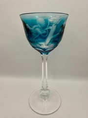 Rare Moser Pattern Hunting Engraved Birds Six Colored Wine Glasses Signed