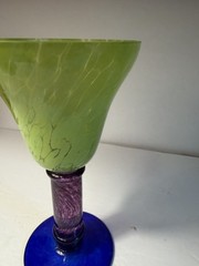 Handblown Art Glass Wine Chalice Bold Lime Green Purple Royal Blue