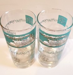 Libbey Southern Comfort Tumblers Highball Glasses Steamboat Turquoise Gold Set