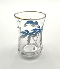 Blue White Embossed Asian Boat Scene Sake Cordial Shot Glasses (3)