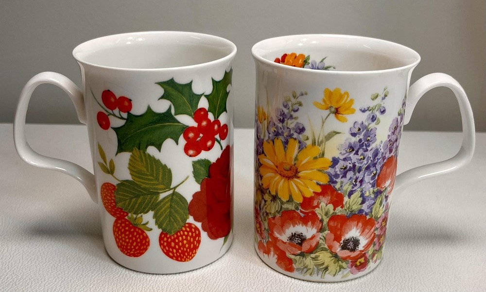 Roy Kirkham Bone China Mugs Covent Garden Summer Garden Set England Floral Fruit