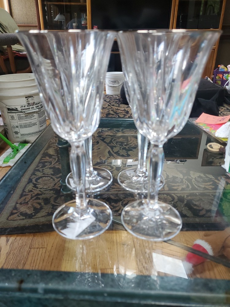 NORITAKE CRYSTAL WINE GLASSES 4 VENDOME PLATINUM RIM MADE IN GERMANY 8″ Tall