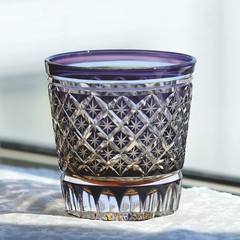 11oz Colored Edo Kiriko Whisky Glass High Quality Hand Cut To Clear Glass Purple