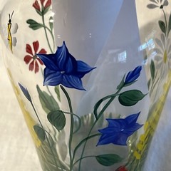 6 Romania Crystal Art Glass Hand Painted Flowers Butterfly Bee Detail