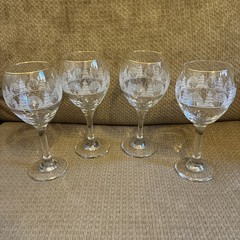4 ARBY’S 8″ Wine Goblets Frosted Christmas Winter Snow Pine Trees Gold Rim #1