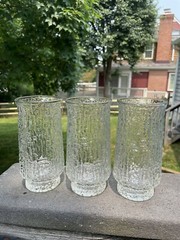 3 Libbey Artica Crystal 6″ Glasses Set Vintage 1970s Clear Geometric Textured