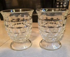 Set of 2 Indiana WHITEHALL Colony Cubist Clear FLARED 9oz Footed Tumblers EUC