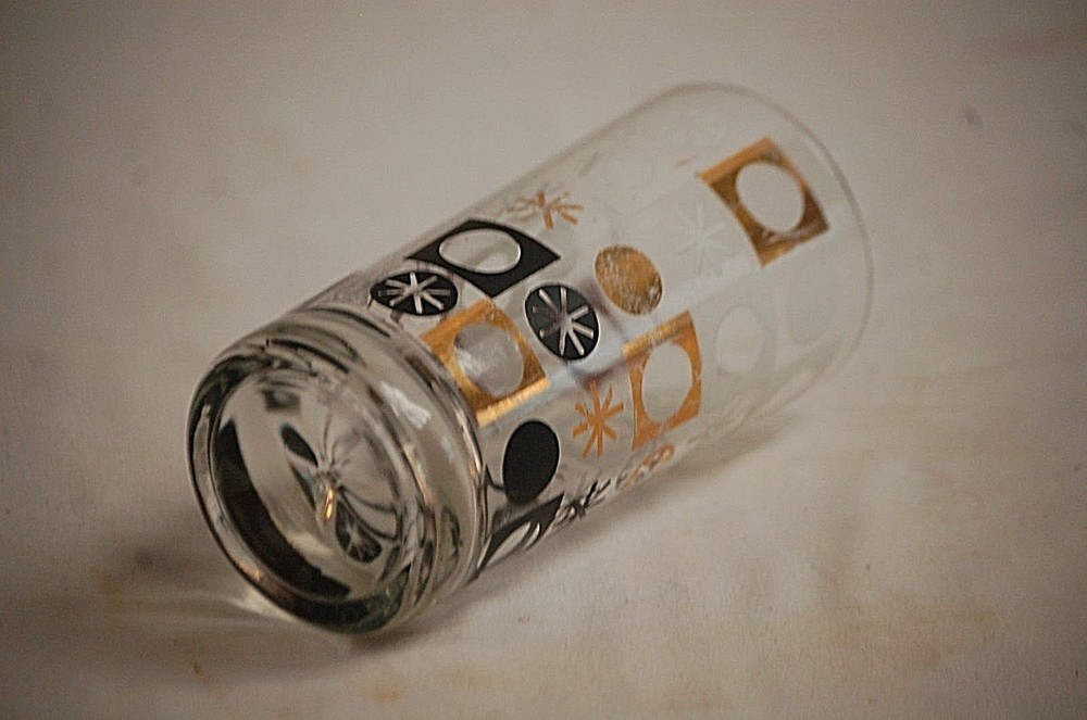 Atomic Flat Glass Tumbler Moon & Stars Abstract Designs 5-1/2″ Vintage MCM