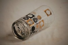 Atomic Flat Glass Tumbler Moon & Stars Abstract Designs 5-1/2″ Vintage MCM