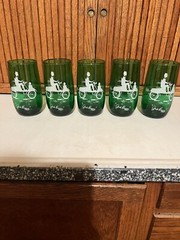 Set of 5 EXCELLENT Vintage Anchor Hocking Forest Green Glasses «GAS BUGGY»