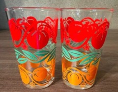 Vintage Mid Century Juice Glasses Orange Tomato Set of 2 Retro 4″