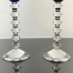 Baccarat Vega Fortissimo Crystal Wine Glass 23cm Blue Red Set of 2 Near Mint