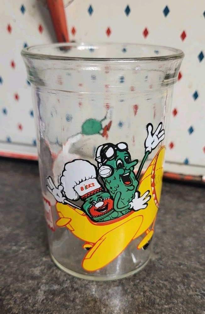 Vintage Bick’s Pickles Advertisement Drinking Glass Pickle Relish Jar NICE COND