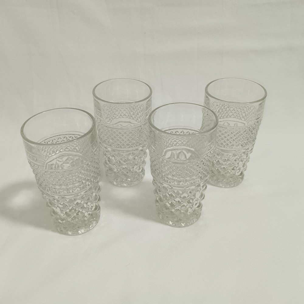 Set 4 VINTAGE WEXFORD WATER ICE TEA GLASSES DIAMOND CUBIST PATTERN
