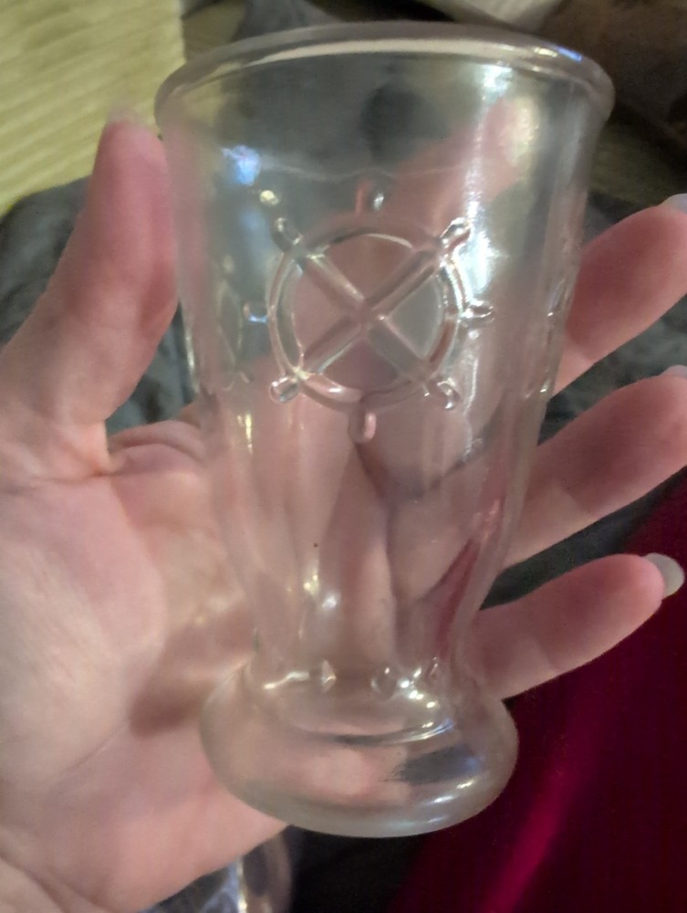 1950s Sau-Sea Foods Shrimp Cocktail Glass w/ Nautical Boat Wheel Design MCM