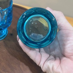 Vtg Viking Georgian Bluenique Glass Juice Tumblers MCM Blue Set of 2 USA 4″