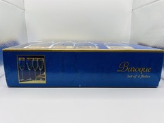 Baroque Gold & Platinum Set of 4 Crystal Flutes 24k Gold Band New w/Box