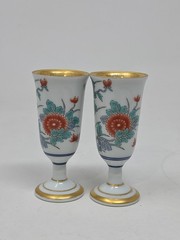 Vintage Japanese Arita Yaki Porcelain Wine Goblets Gold Gilded 3.75″ Tall
