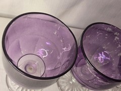 Vintage Purple Glass Thumbprint Goblet Glasses Set Of 3