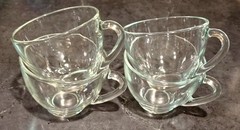 Set of 4 ARCOROC FRANCE Clear Glass Punch Coffee Mugs Cups 2 5/8″ Tall C Handle