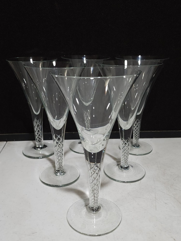 SET OF 6 -Vintage Clear Glass 8.5″ Air Twist Helix WATER Glasses